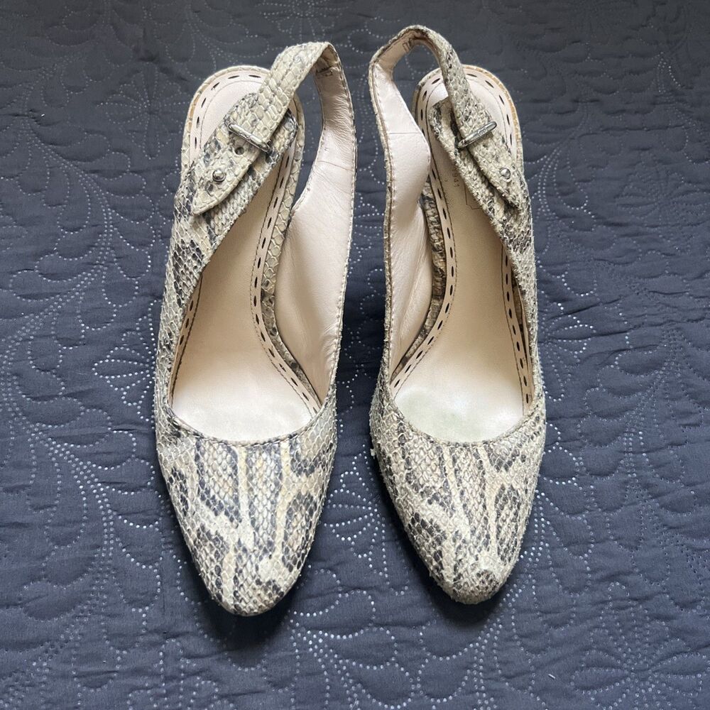 Coach Alma Pump Beige Tan Python Leather Heels Slingback Shoes SZ6.5 Glam Chic